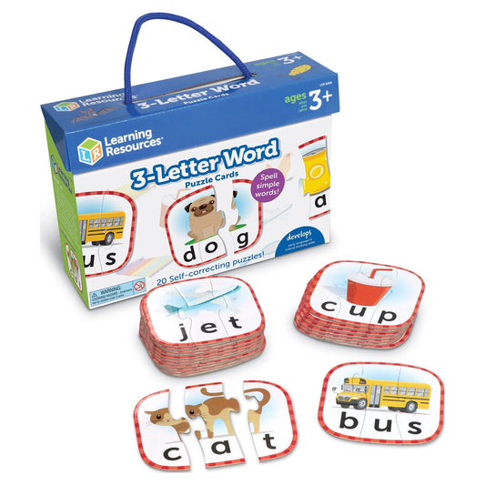3-Letter Word Puzzle Cards, Kindergarten Readiness, Boys Girls, Ages 4 5 6+
