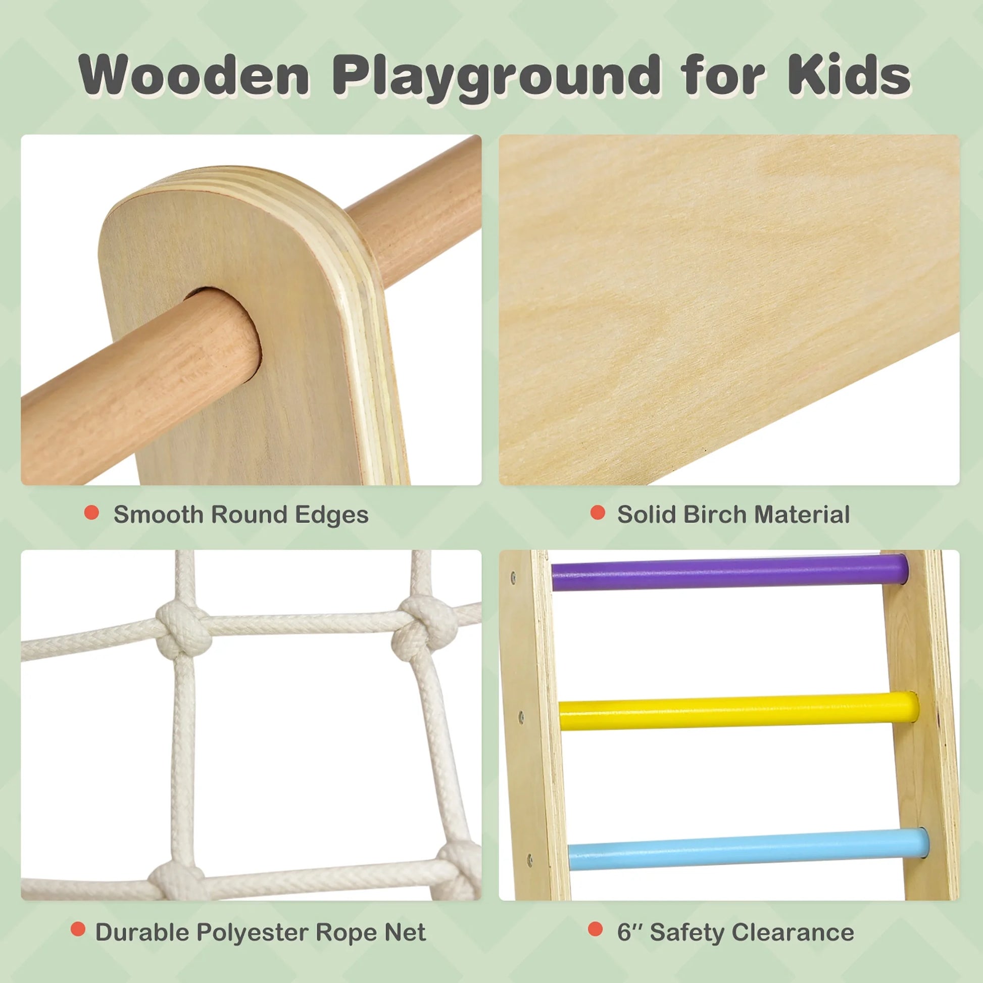Indoor Playground Climbing Gym Kids Wooden 8 in 1 Climber Playset for Children Multicolor