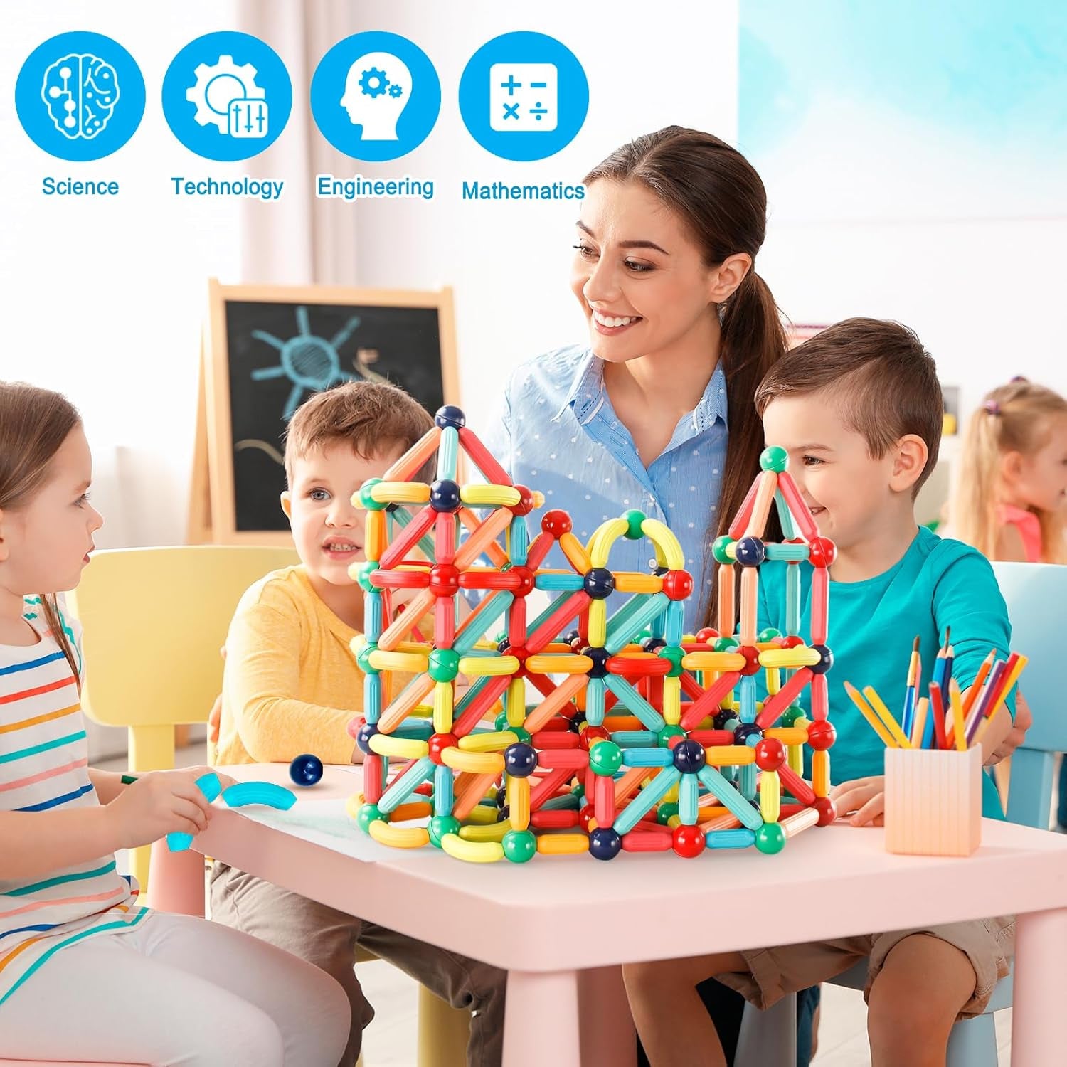 Magnetic Building Blocks STEM Educational Montessori Learning Sticks and Balls