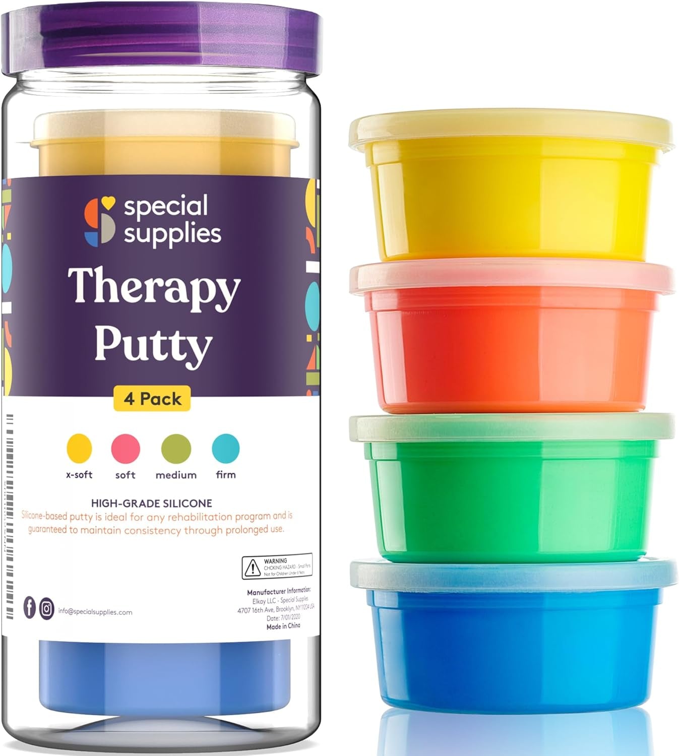 Therapy Putty for Teens and Adults - Set of 4 Strengths, Three Ounces of Each Putty (Primary Colors)