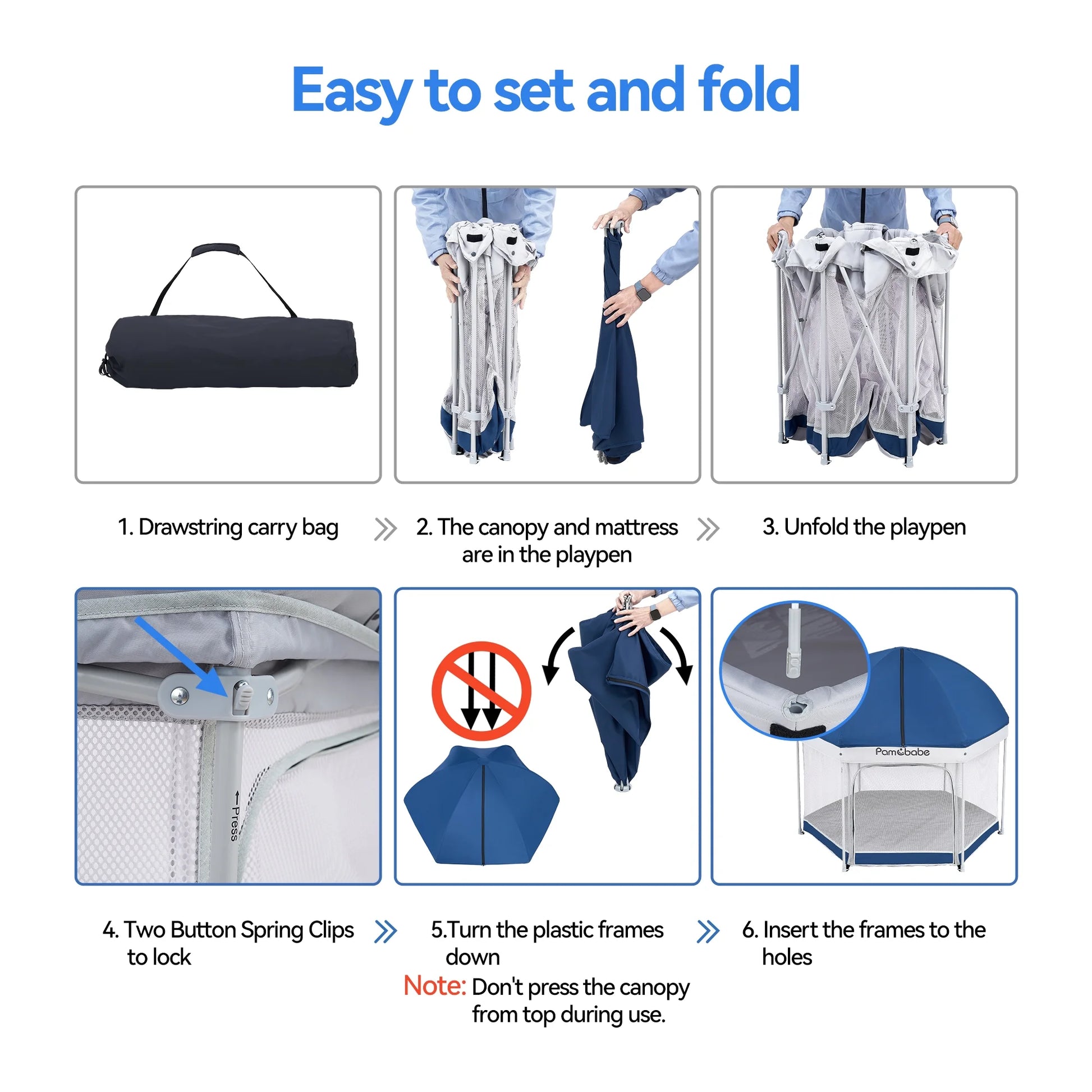 Unisex Premium Indoor and Outdoor Baby Playpen - Portable, Lightweight, Toddler Play Yard W/Canopy and Travel Bag - Blue
