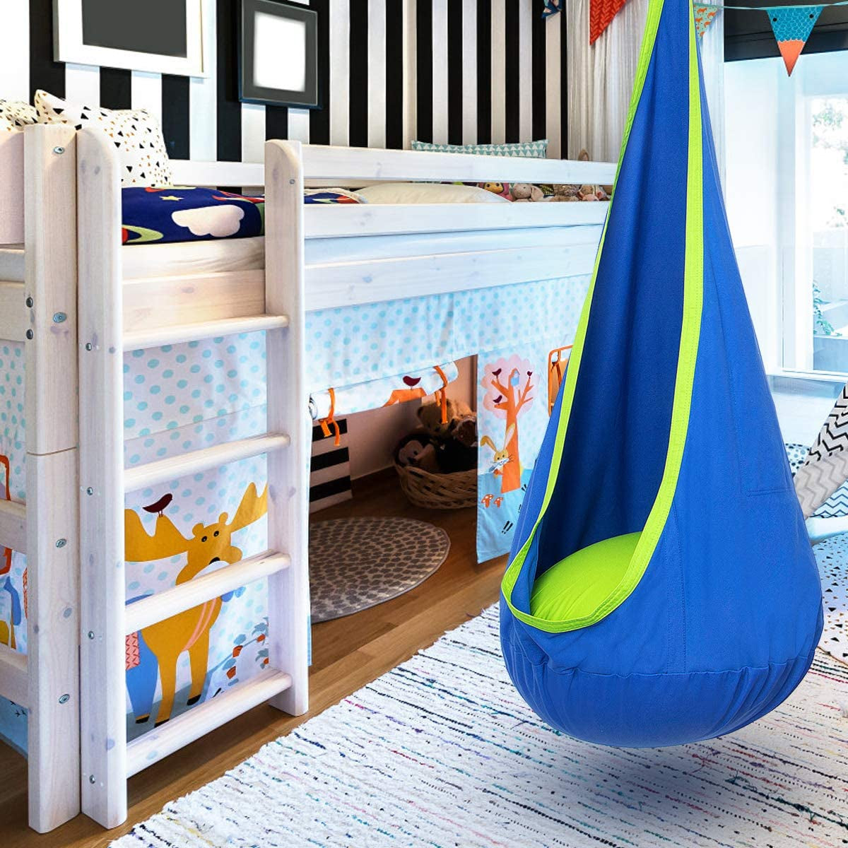 Kids Pod Swing Seat, Hanging Hammock Chair with Inflatable Pillow, Sensory Swing Chair with Pocket for Outdoor and Indoor, Max 176Lbs (Blue and Green)