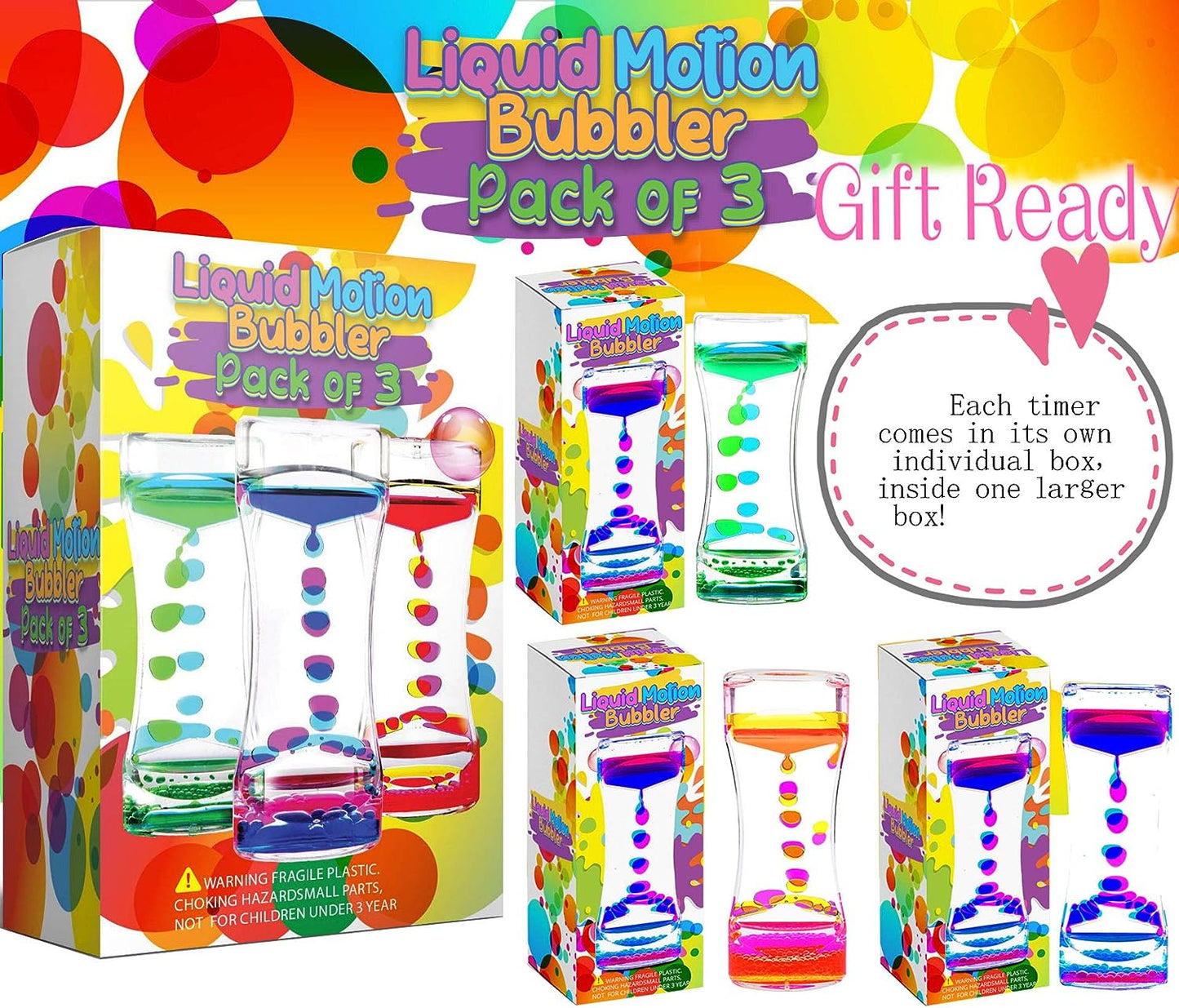 Liquid Motion Bubbler Visual Sensory Toys, Liquid Timer– New Big Calming Sensory Bubbler Toy- Colorful Liquid Hourhlass for Stocking Stuffers, Novelty Gifts