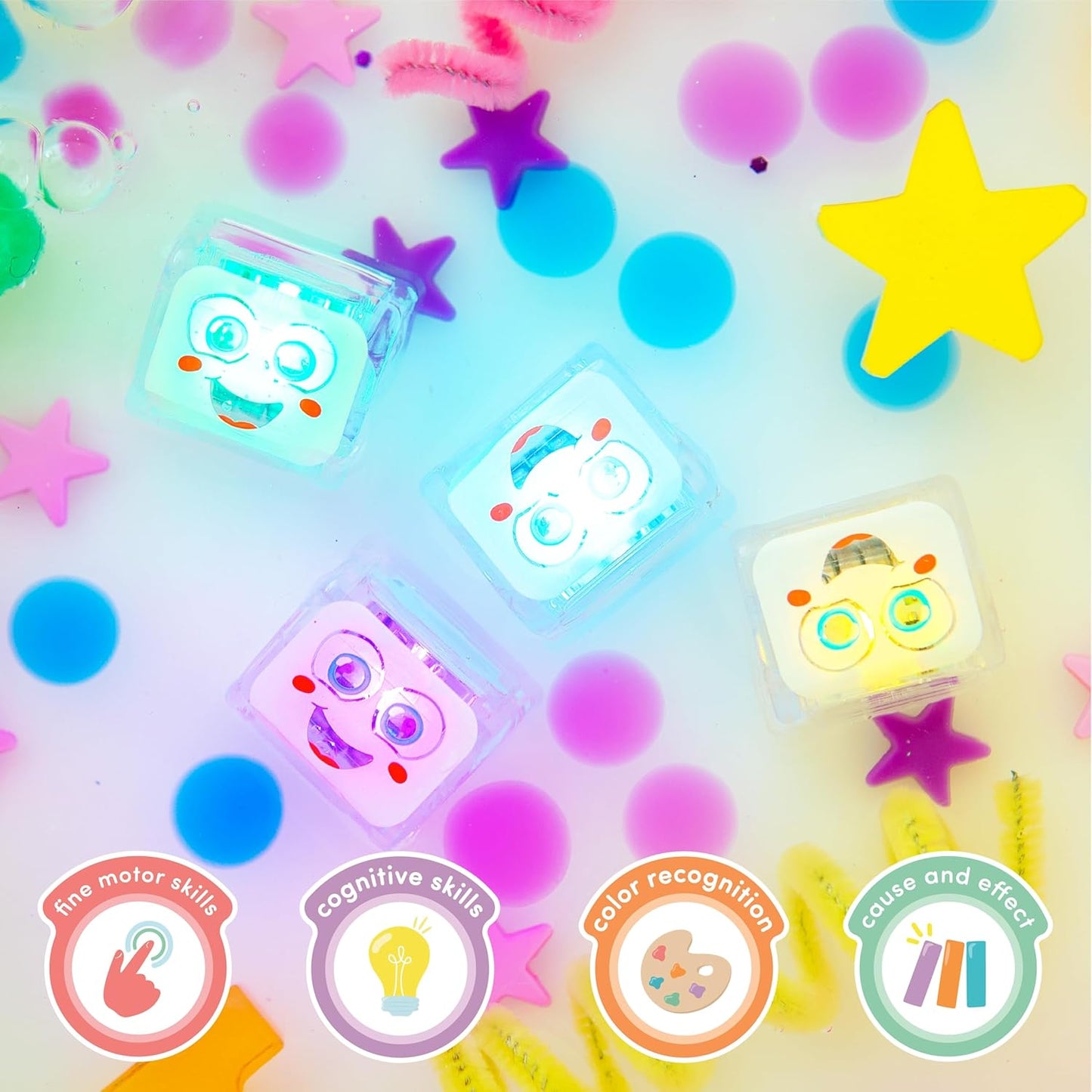 New, Water - Activated Bath Toy with 6 Reusable Light-Up Cubes for Sensory Play (Glo Pals)