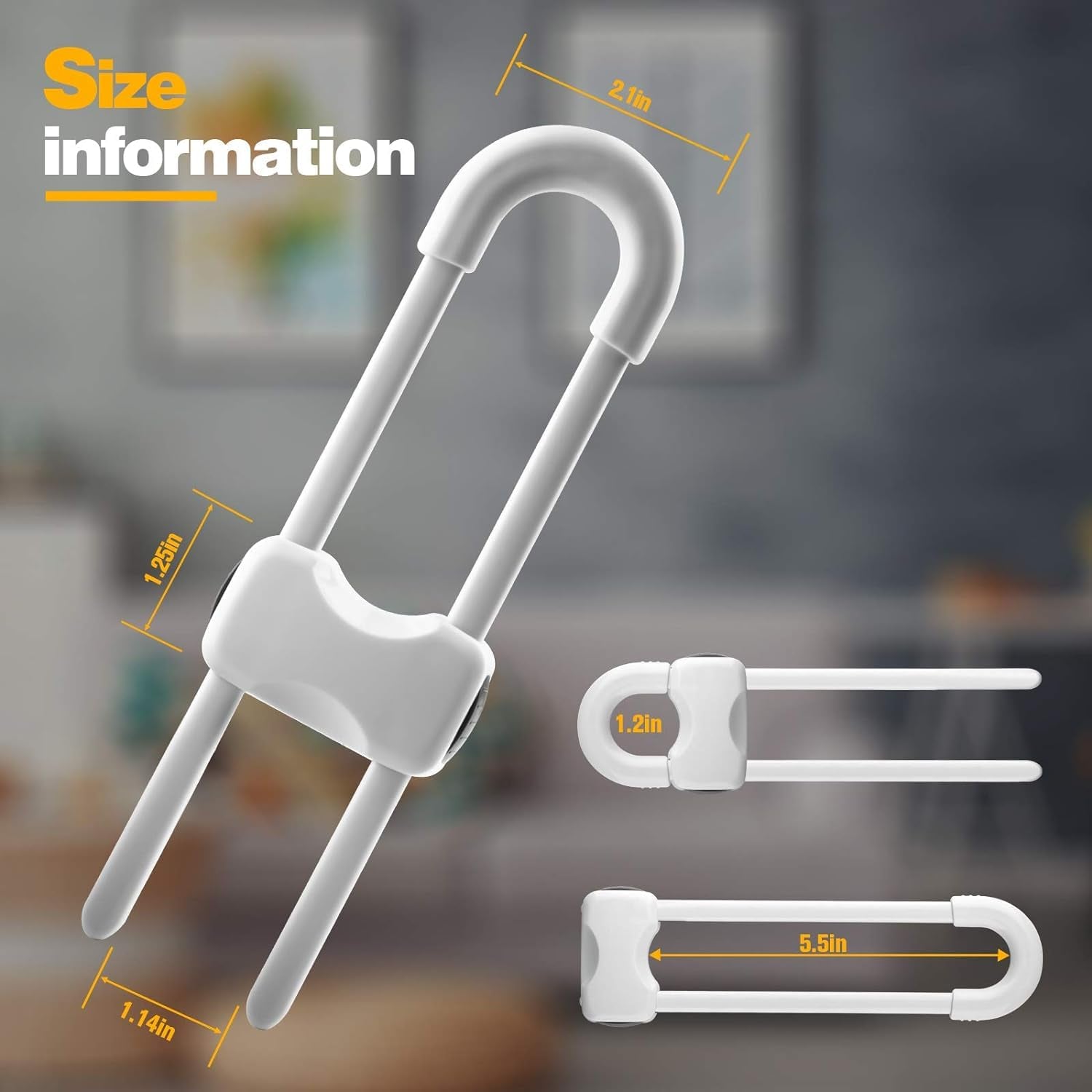 6PCS Cabinet Locks for Babies, Adjustable U-Shaped Child Safety Locks, Multifunctional Cabinet Handle Lock for Drawers for Cabinets, Drawer, Gate, Furniture Doors, Closet with Secure Lock Buttons