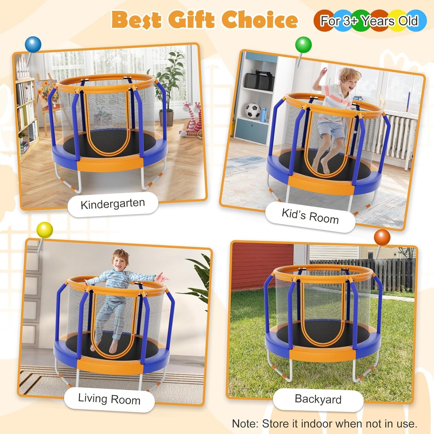 48" Trampoline for Kids, Toddler Trampoline with Safety Enclosure Net, Max Load 265 Lbs, Outdoor Mini Trampoline with Net for Kids, Indoor Small Trampoline Gifts for Boys Girls Aged 3-6