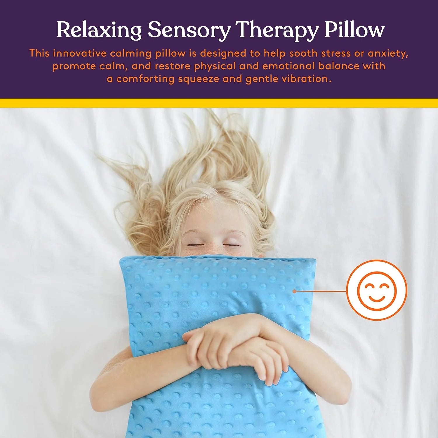 Vibrating Pillow Sensory Pressure Activated for Kids and Adults, 12” X 12” Plush Minky Soft Cover with Textured Therapy Stimulation Bumps, Blue