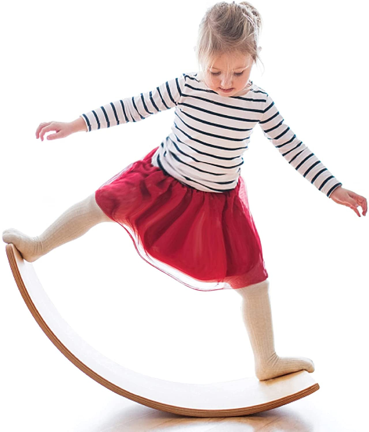 Wooden Wobble Balance Board, 35 Inch Rocker Board Natural Wood