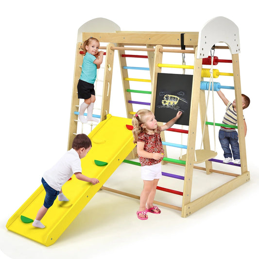 Indoor Playground Climbing Gym Kids Wooden 8 in 1 Climber Playset for Children Multicolor