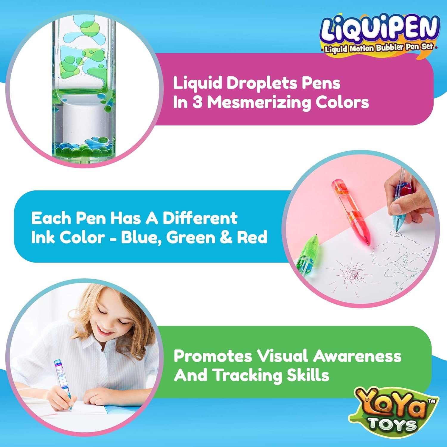 Liquipen - Liquid Motion Bubbler Pen Toy (3 Pack)
