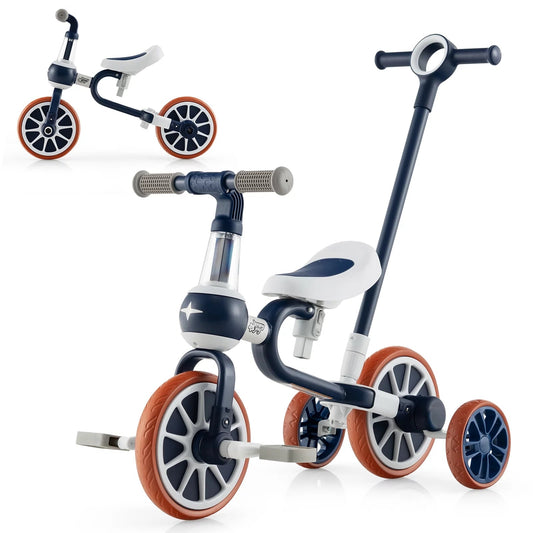 4 in 1 Kids Tricycles W/ Push Handle & Training Wheels Baby Balance Bike Navy