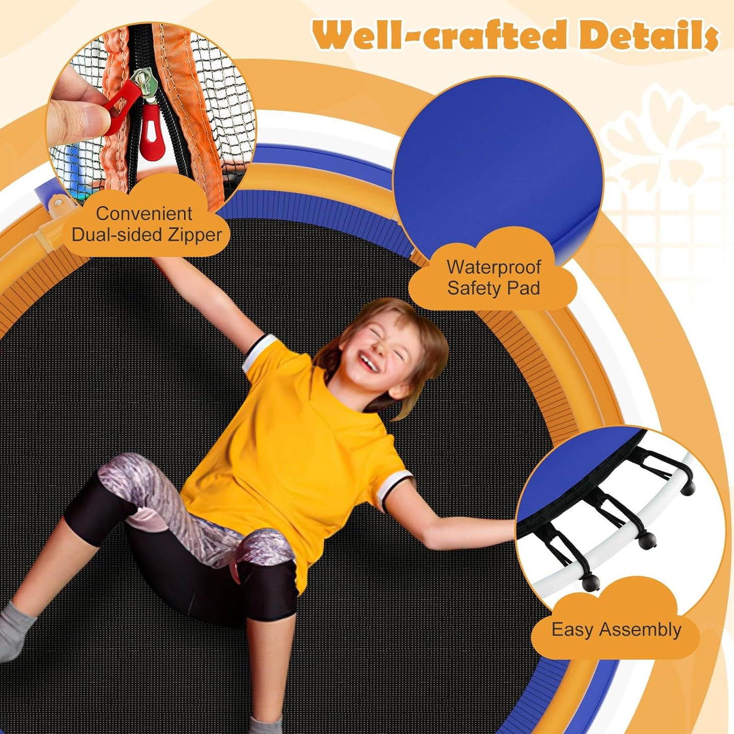 48" Trampoline for Kids, Toddler Trampoline with Safety Enclosure Net, Max Load 265 Lbs, Outdoor Mini Trampoline with Net for Kids, Indoor Small Trampoline Gifts for Boys Girls Aged 3-6