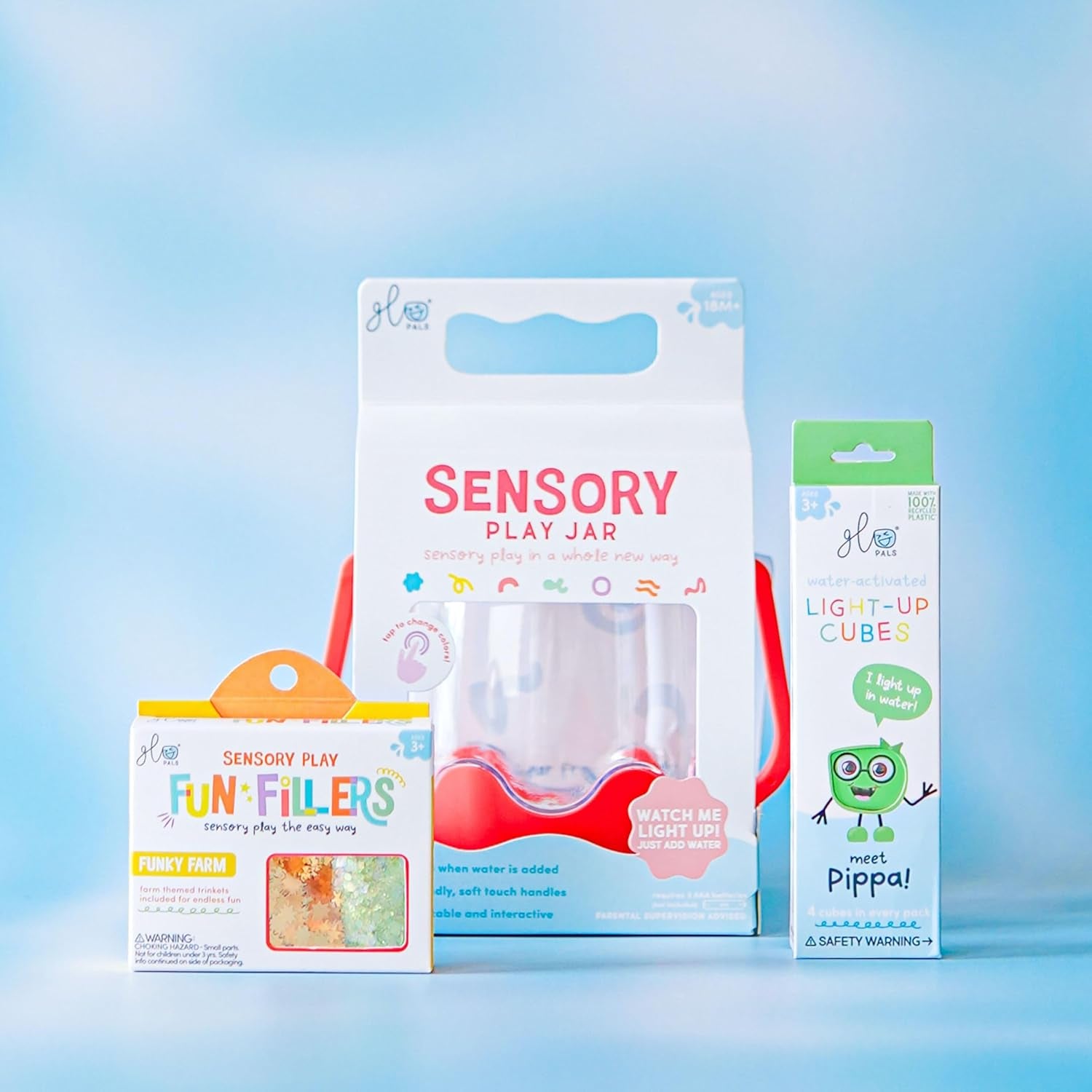 Sensory Play Pack Bundle with Sensory Play Jar, Light-Up Cubes, & Fun Fillers