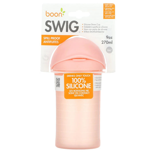 Swig Toddler Silicone Straw Cup, 9 Ounces Pink