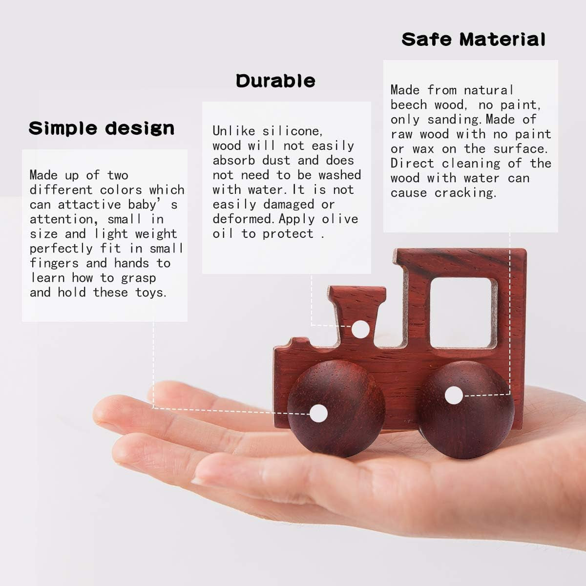 2Pc Wooden Rattle Organic Wooden Cars Push Car Toys Montessori Educational Natural Wood Toys Inspired Baby Newborn Perfect Shower Gift