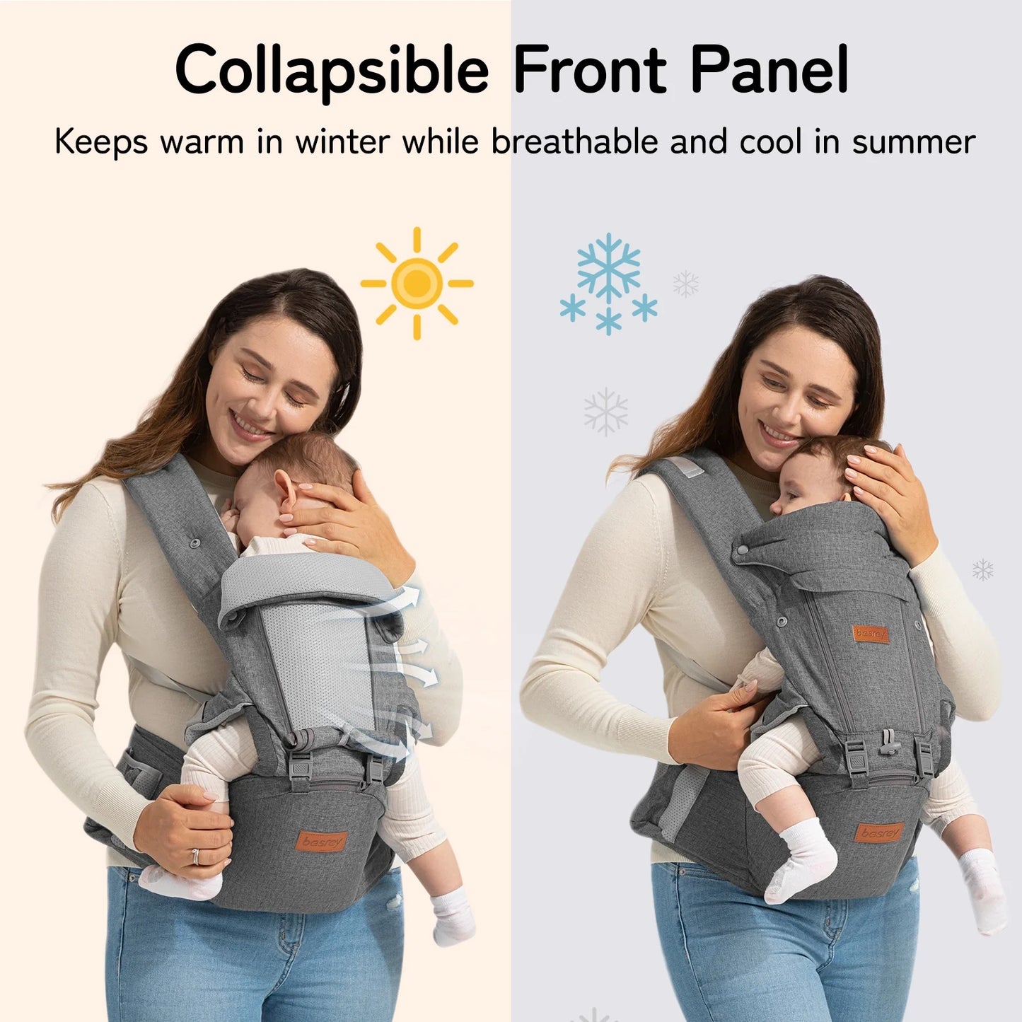 Baby Carrier with Ergonomic Seat, Hands-Free, 7-45 Lbs, Unisex,Gray