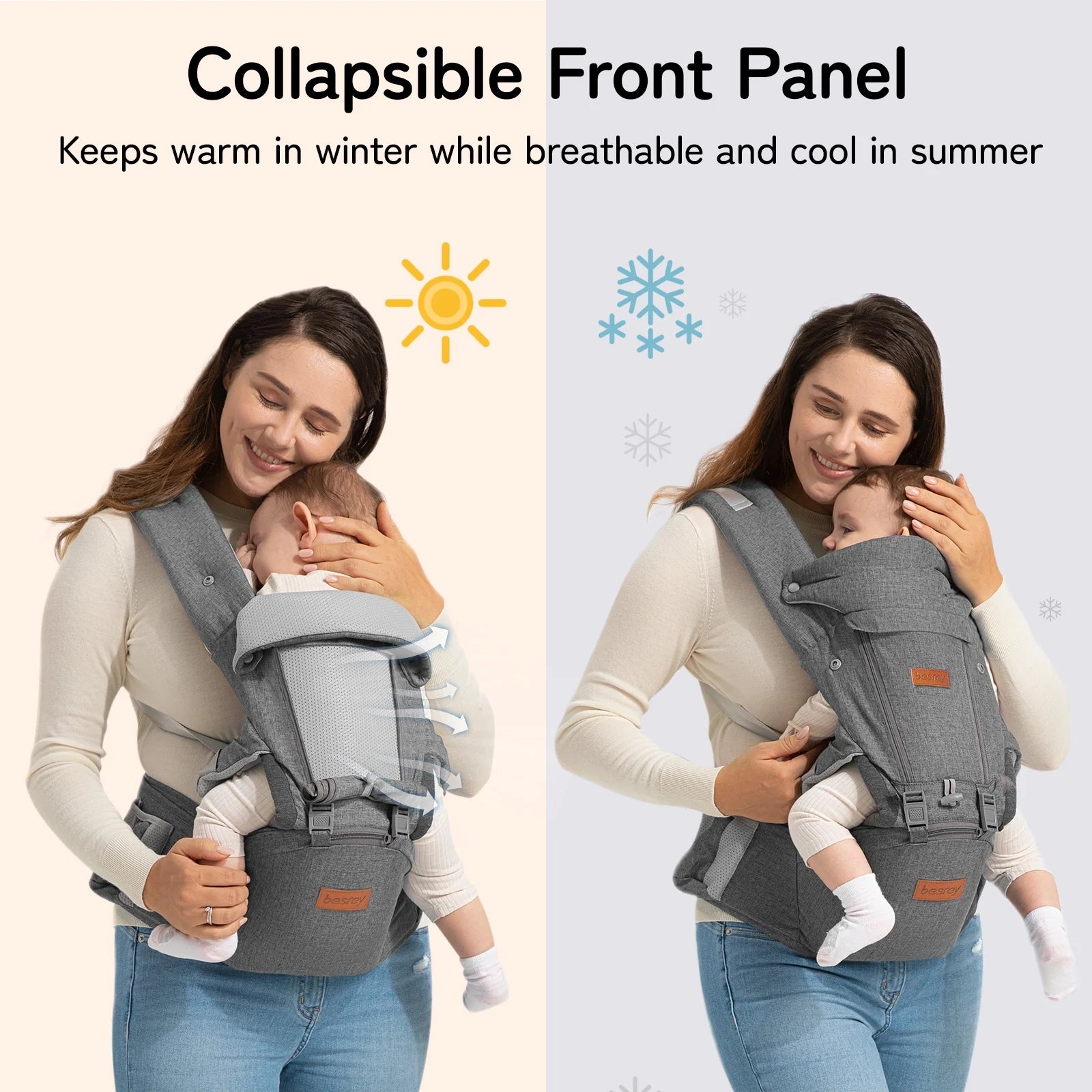 Baby Carrier with Ergonomic Seat, Hands-Free, 7-45 Lbs, Unisex,Gray