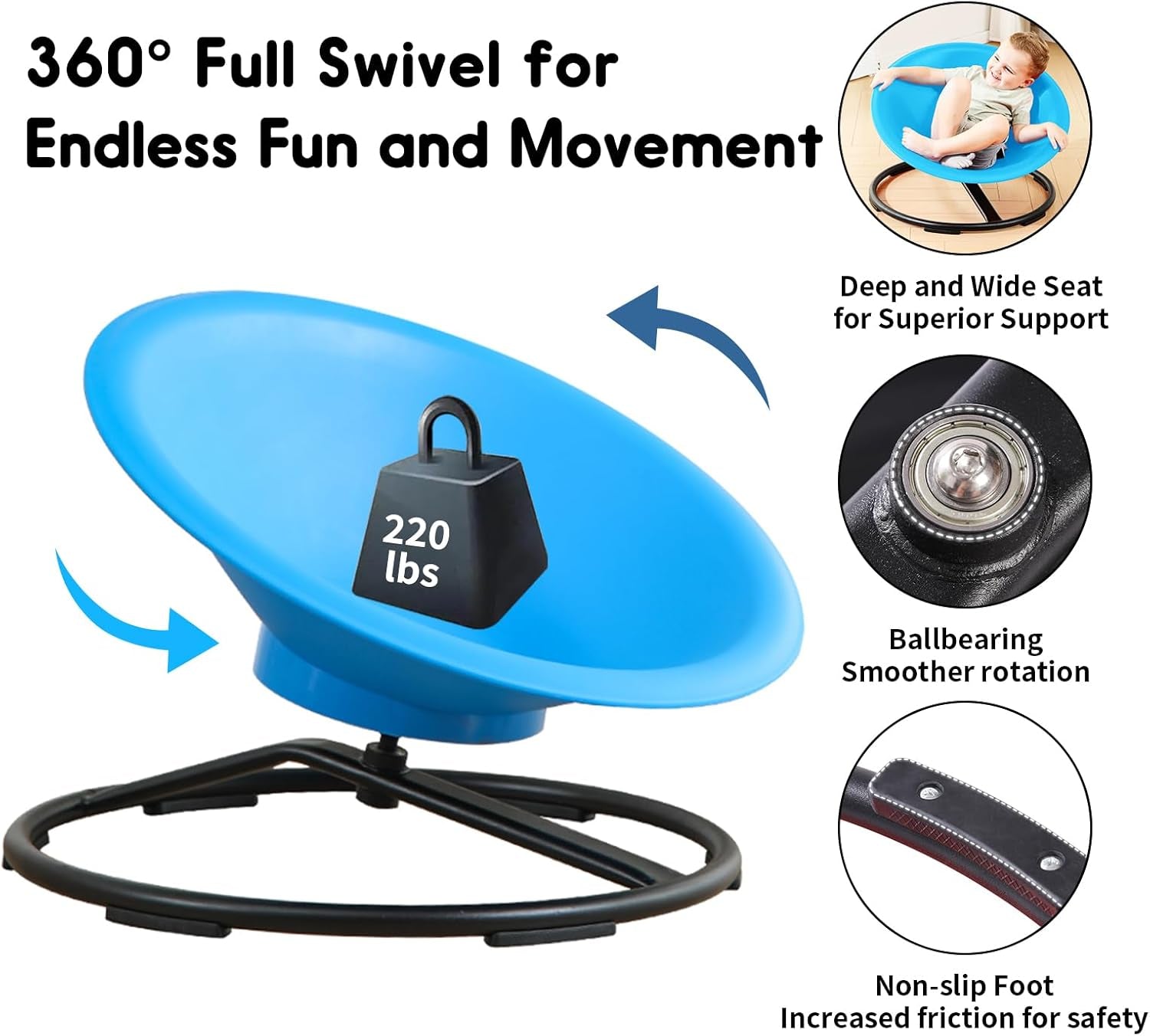 Spinning Chair for Autistic Kids, Sit and Spin Autism Toys for Age 3+, Sensory Swivel Chair Enhancing Motor Skills, Educational Indoor & Outdoor Toys (Bright Blue)