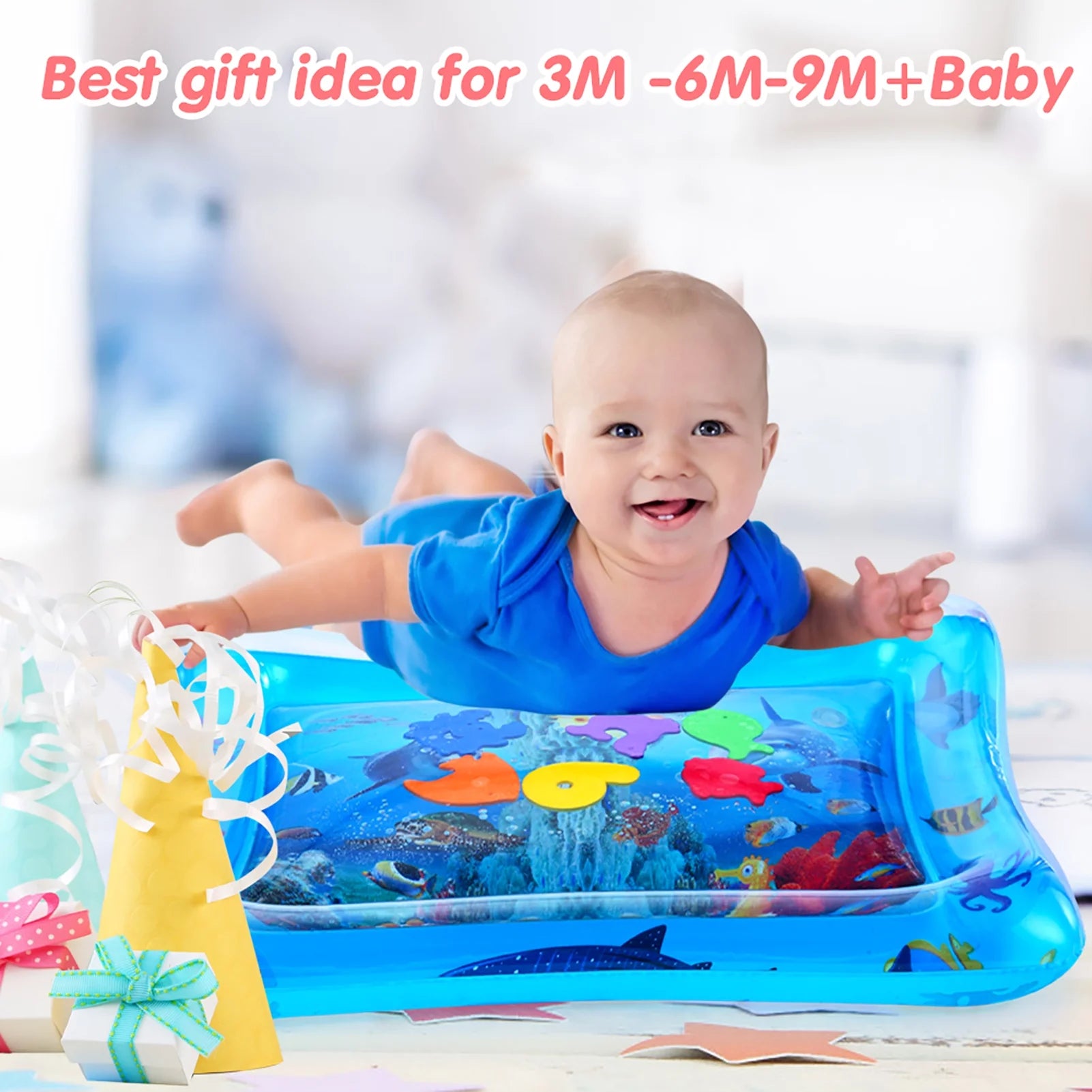 Tummy Time Inflatable Water Play Mat for Infants and Baby, Baby Toy Gifts Aged 3+ Months