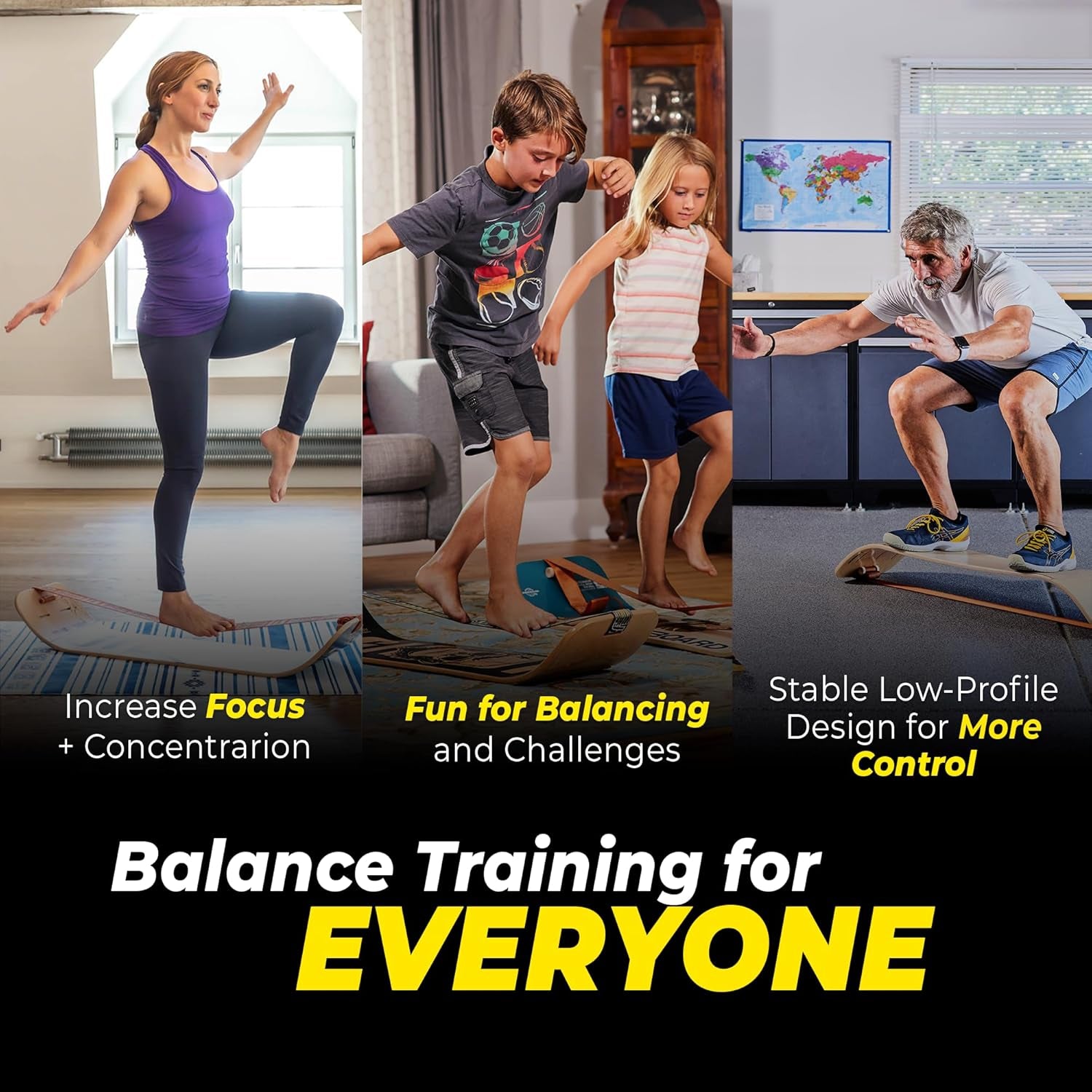 Giboard Balance Board for Adults & Kids - Slackline Workout Equipment Home Gym Training, Yoga, Agility, Pilates, Core, Snowboard