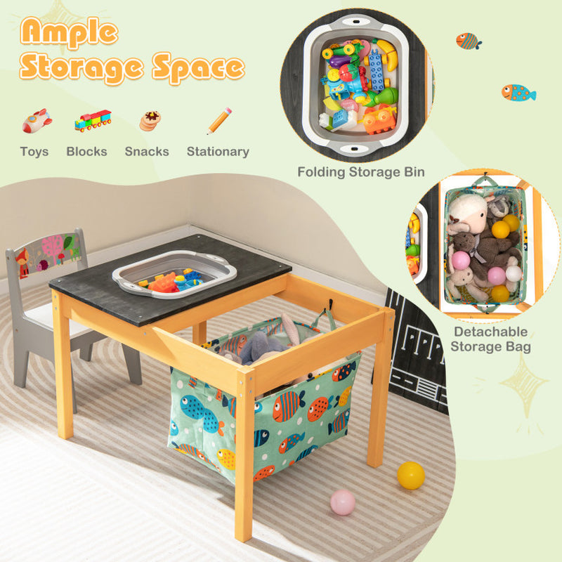 3-In-1 Kids Sand Water Activity Table with Foldable Storage Bin