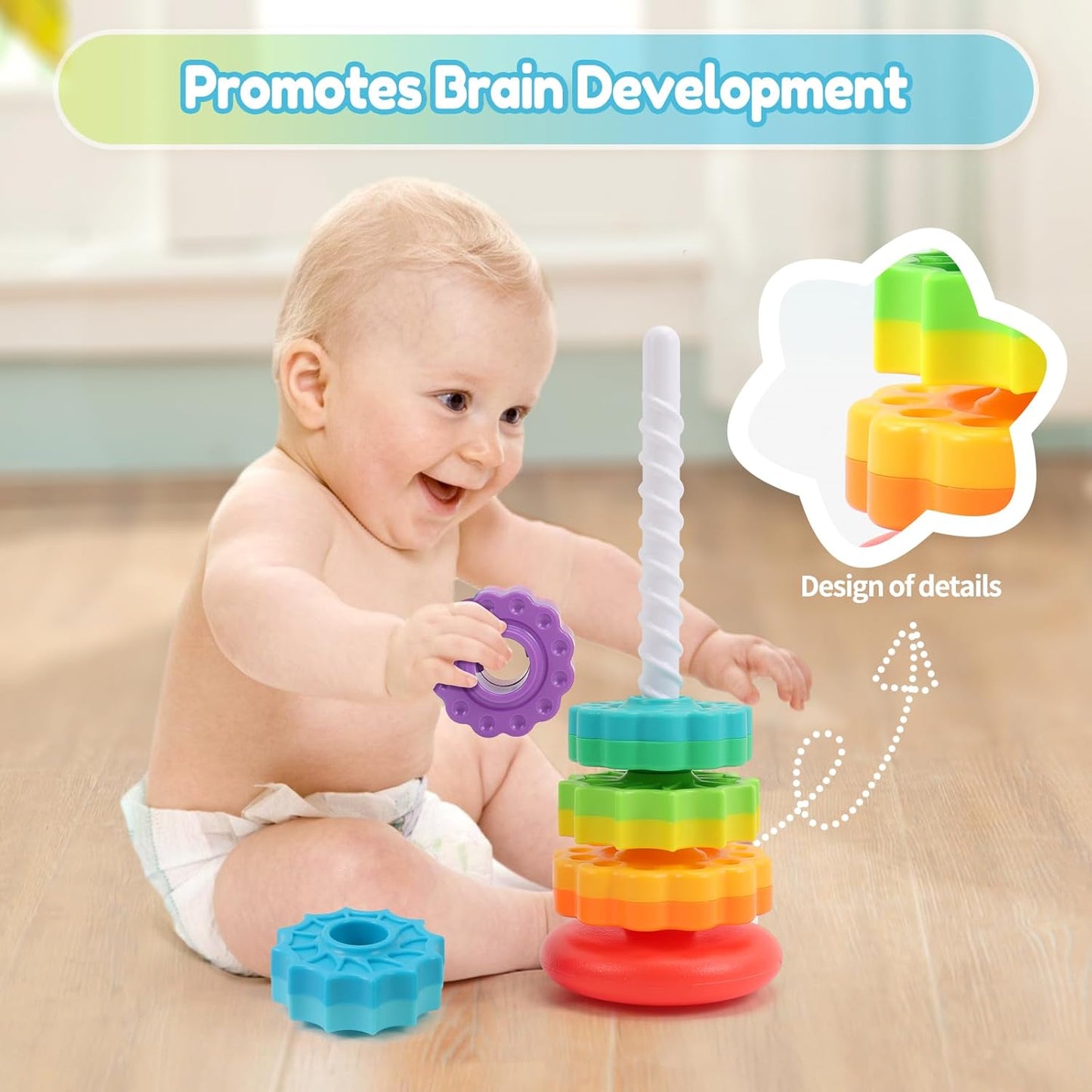 Spinning Stacking Toys, Ring Stacker Montessori Sensory Toy