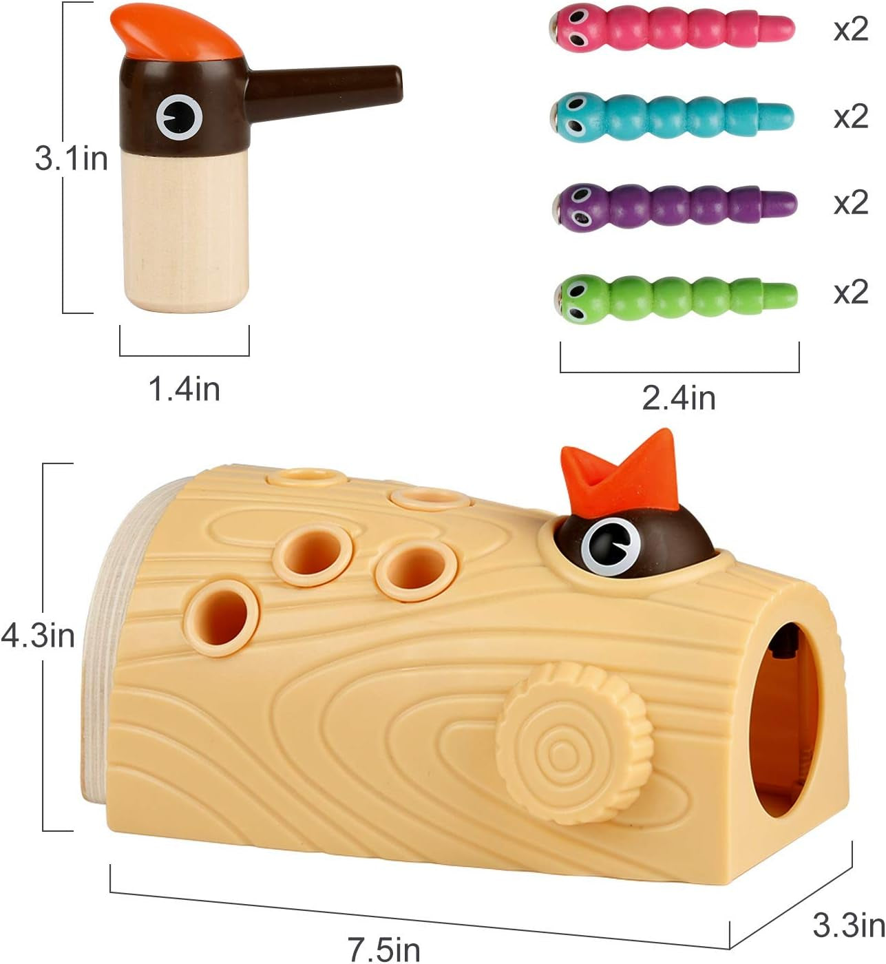 Montessori Toys, Woodpecker Worm Magnetic Bird Feeding Game