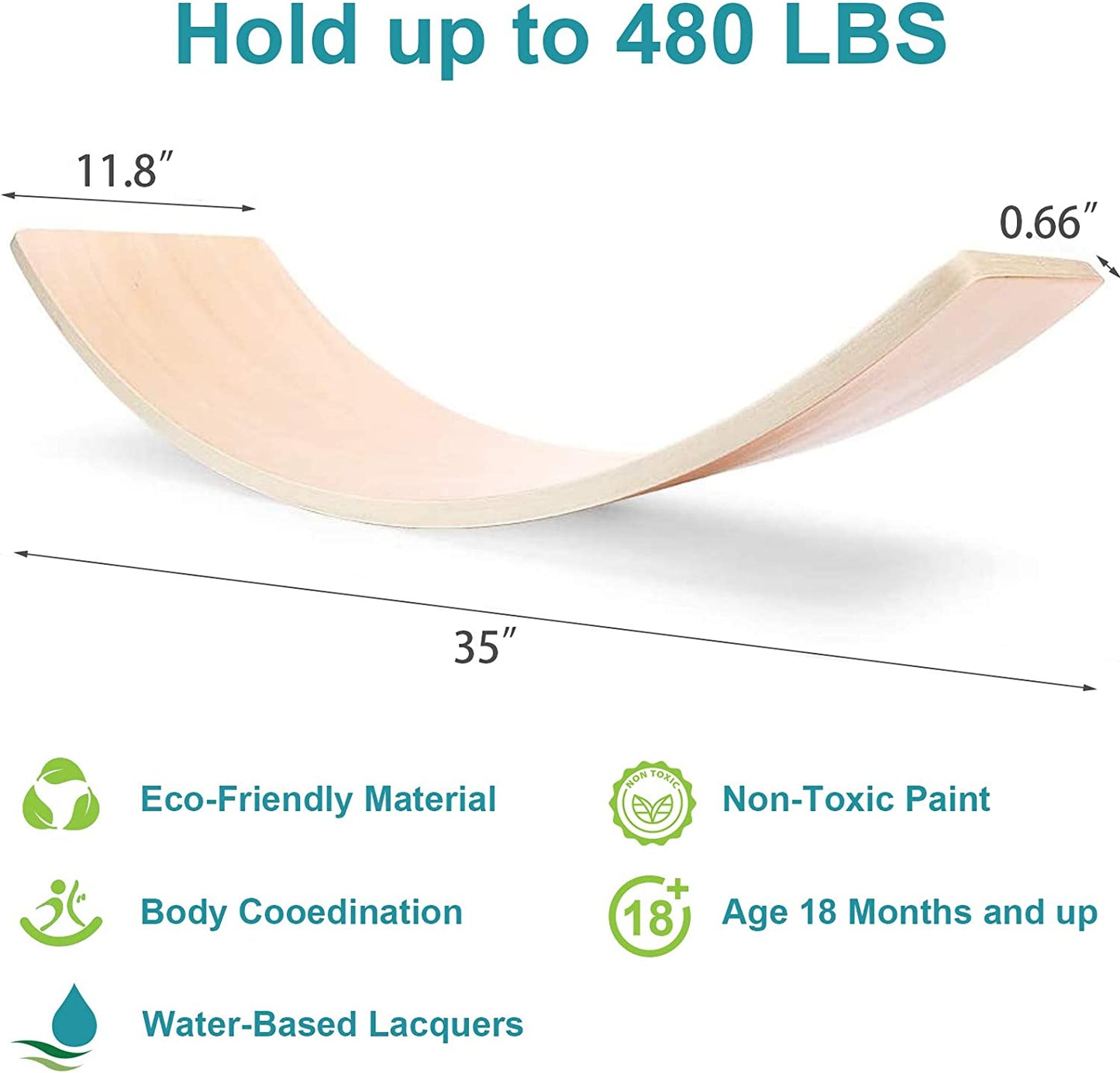 Wooden Wobble Balance Board, 35 Inch Rocker Board Natural Wood