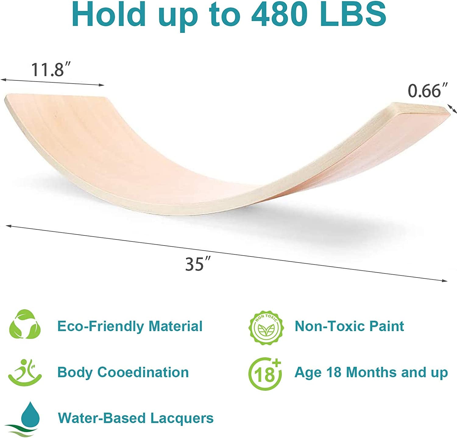 Wooden Wobble Balance Board, 35 Inch Rocker Board Natural Wood